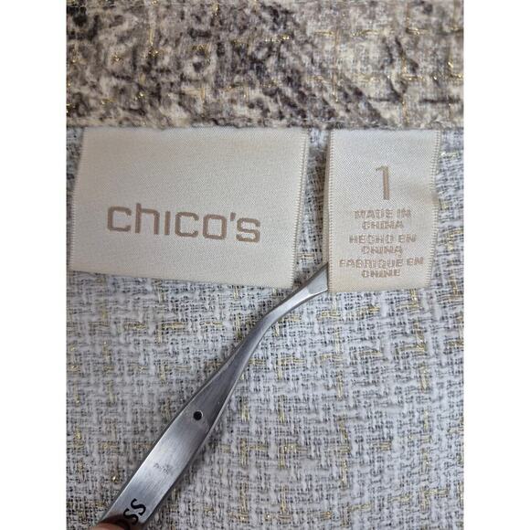 Chicos 1 long Blazer Beige Sequined Gold Metallic Animal Print Jacket Sz S/M - Picture 5 of 5
